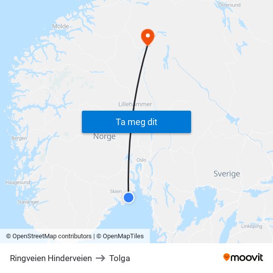 Ringveien Hinderveien to Tolga map