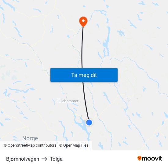 Bjørnholvegen to Tolga map