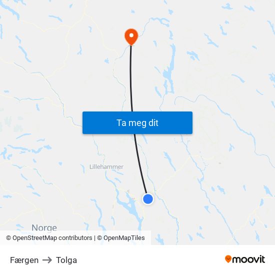 Færgen to Tolga map