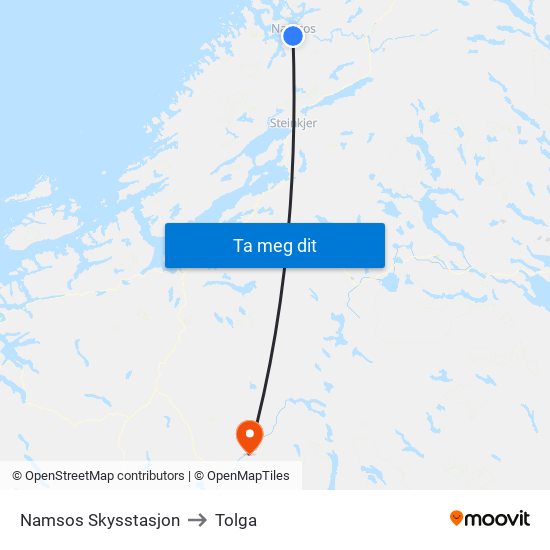 Namsos Skysstasjon to Tolga map
