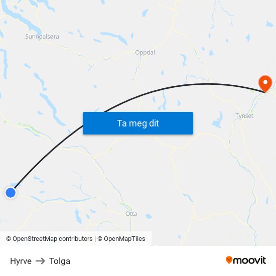 Hyrve to Tolga map