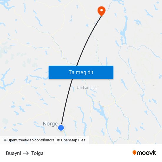 Buøyni to Tolga map