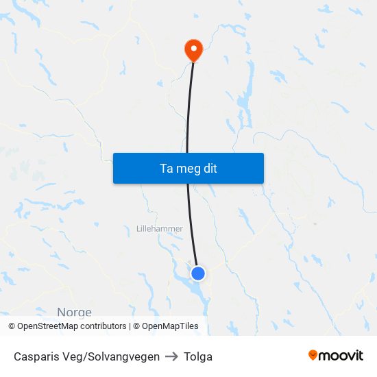 Casparis Veg/Solvangvegen to Tolga map