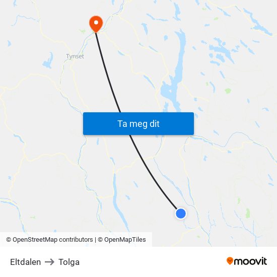 Eltdalen to Tolga map