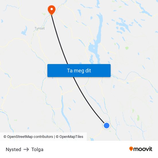 Nysted to Tolga map