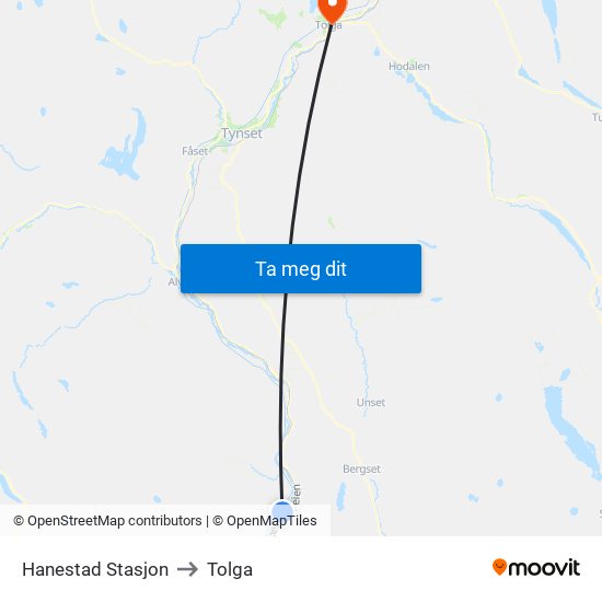 Hanestad Stasjon to Tolga map