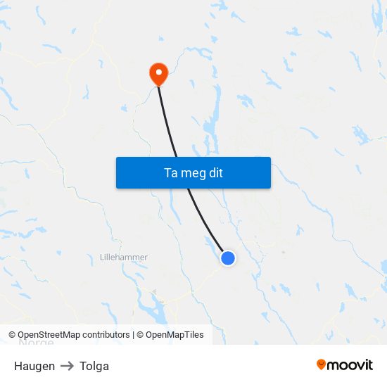 Haugen to Tolga map