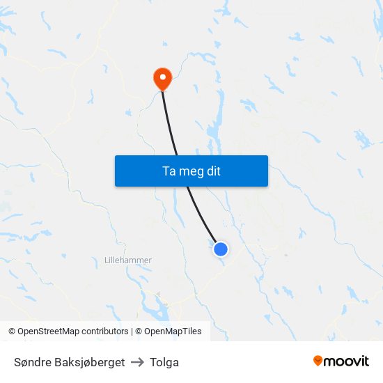 Søndre Baksjøberget to Tolga map