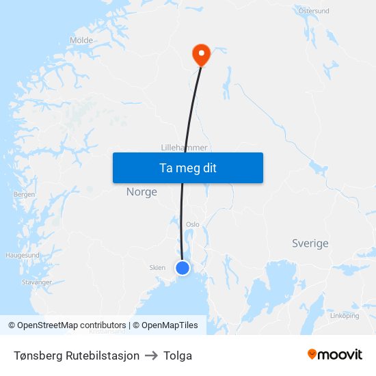 Tønsberg Rutebilstasjon to Tolga map