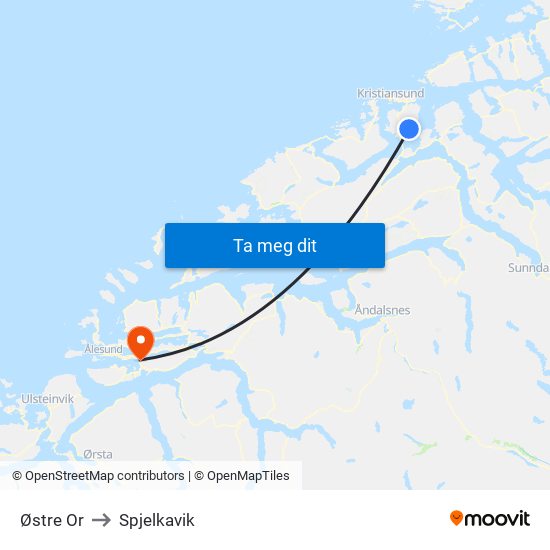 Østre Or to Spjelkavik map