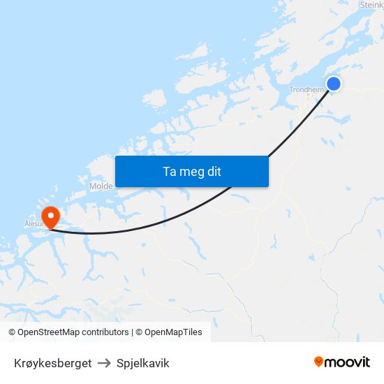 Krøykesberget to Spjelkavik map