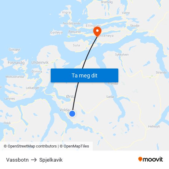 Vassbotn to Spjelkavik map