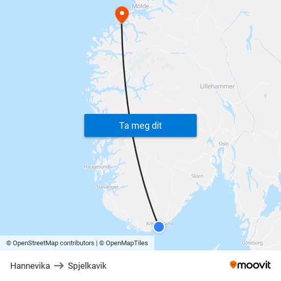 Hannevika to Spjelkavik map