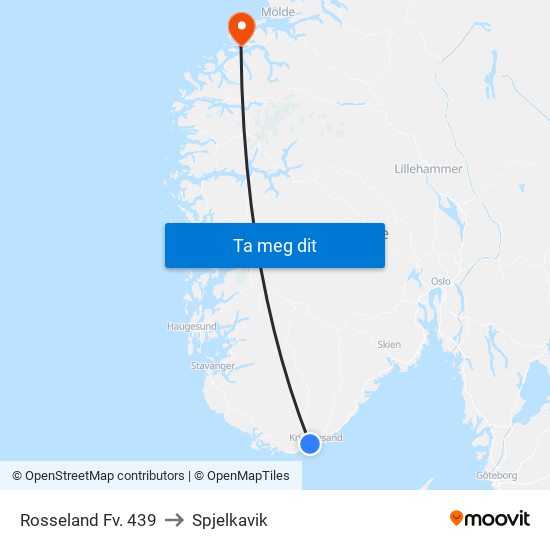 Rosseland Fv. 439 to Spjelkavik map