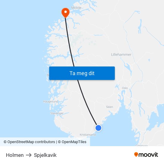 Holmen to Spjelkavik map
