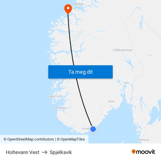 Holtevann Vest to Spjelkavik map