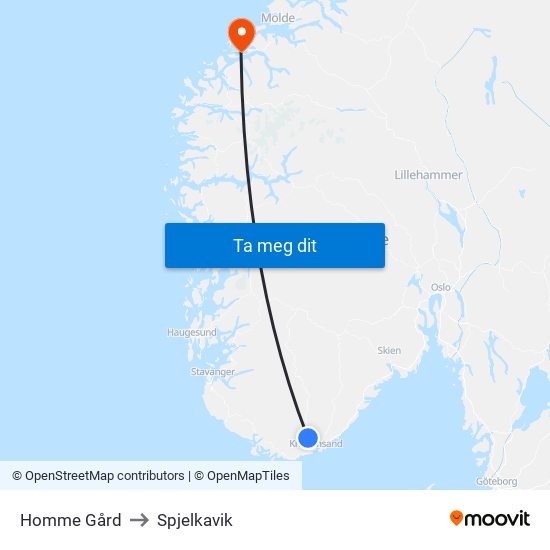 Homme Gård to Spjelkavik map