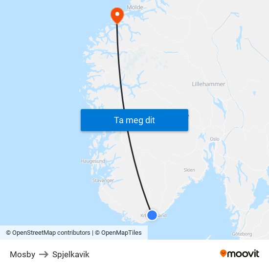 Mosby to Spjelkavik map