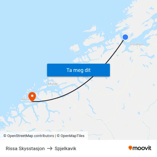 Rissa Skysstasjon to Spjelkavik map