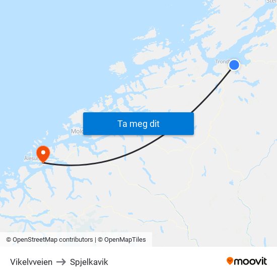 Vikelvveien to Spjelkavik map
