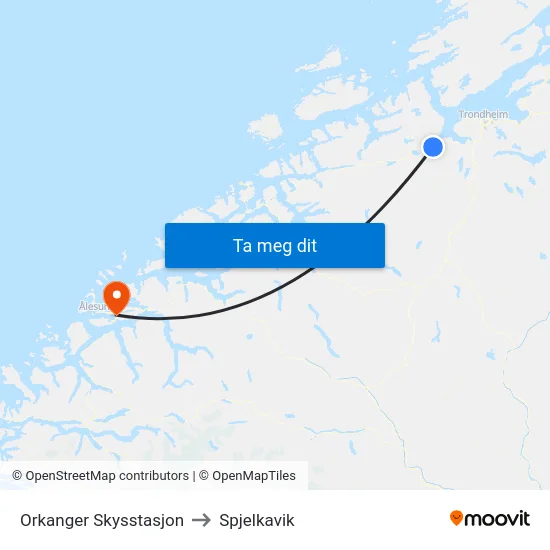 Orkanger Skysstasjon to Spjelkavik map