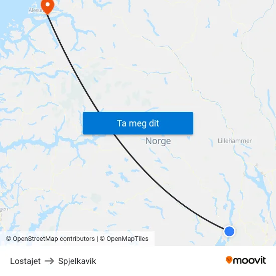 Lostajet to Spjelkavik map