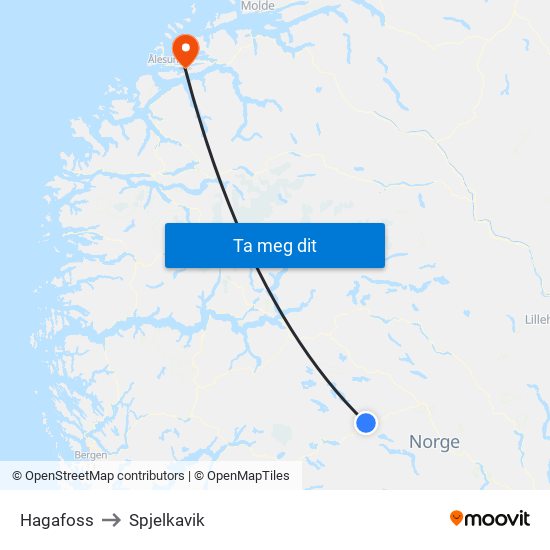 Hagafoss to Spjelkavik map