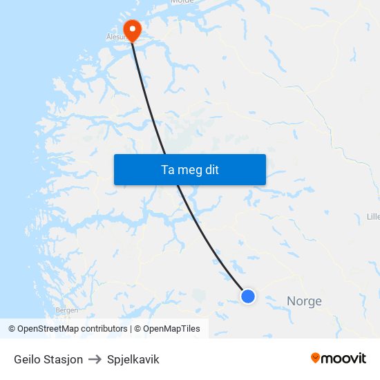 Geilo Stasjon to Spjelkavik map