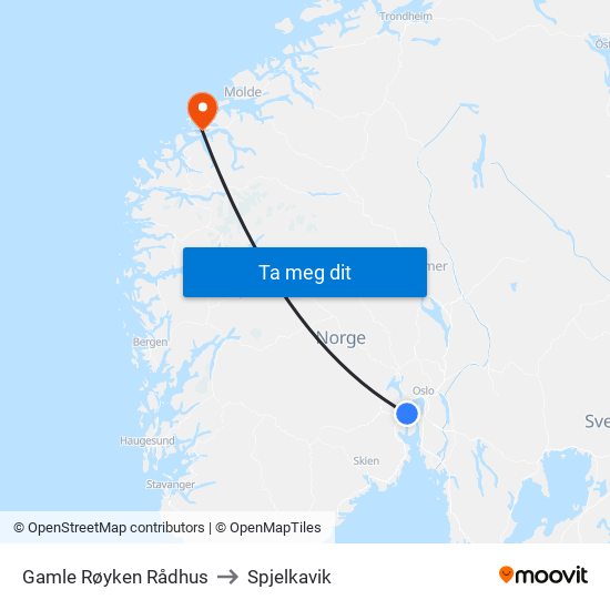 Gamle Røyken Rådhus to Spjelkavik map