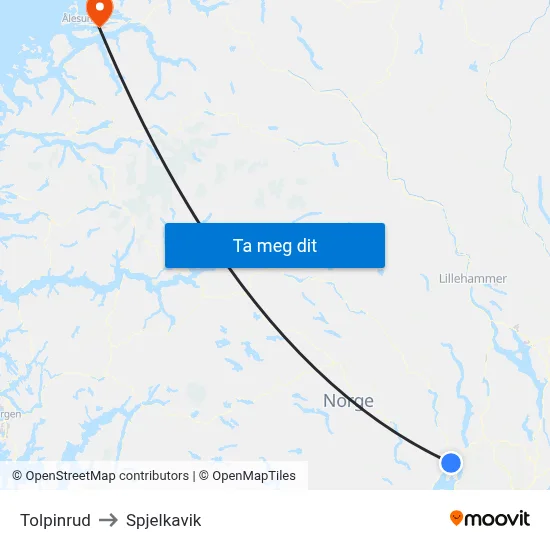 Tolpinrud to Spjelkavik map