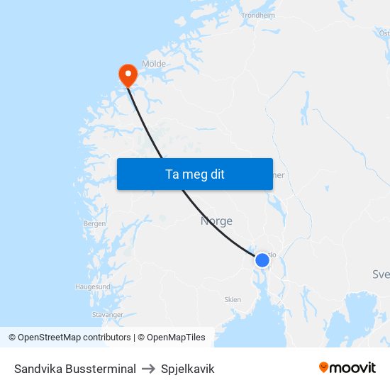 Sandvika Bussterminal to Spjelkavik map