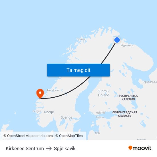 Kirkenes Sentrum to Spjelkavik map