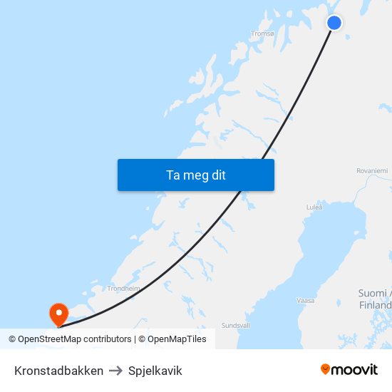 Kronstadbakken to Spjelkavik map