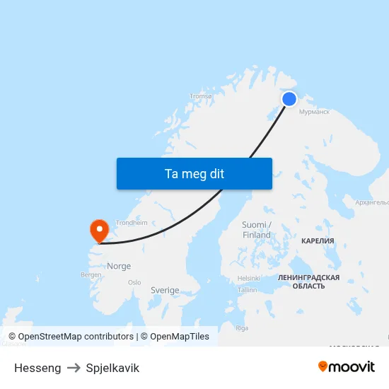 Hesseng to Spjelkavik map