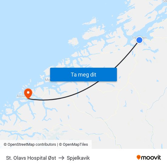 St. Olavs Hospital Øst to Spjelkavik map