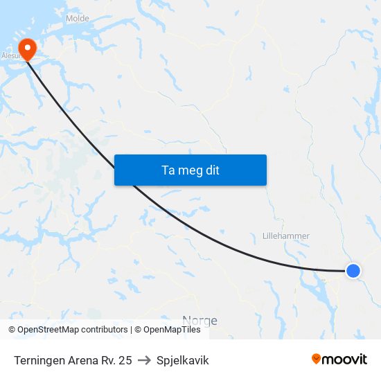 Terningen Arena Rv. 25 to Spjelkavik map