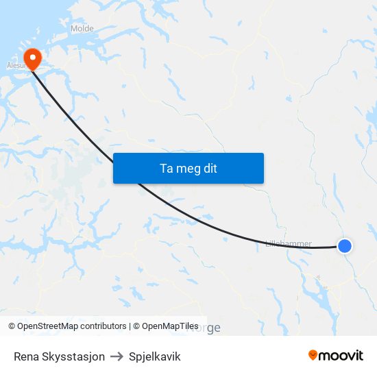 Rena Skysstasjon to Spjelkavik map
