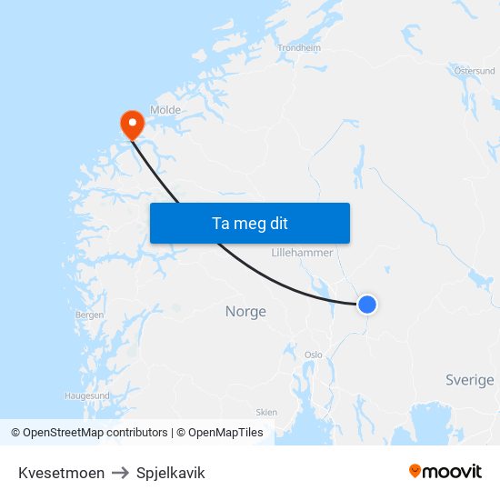 Kvesetmoen to Spjelkavik map