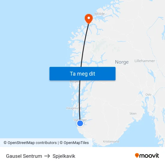 Gausel Sentrum to Spjelkavik map