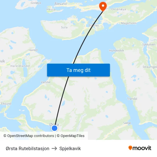 Ørsta Rutebilstasjon to Spjelkavik map