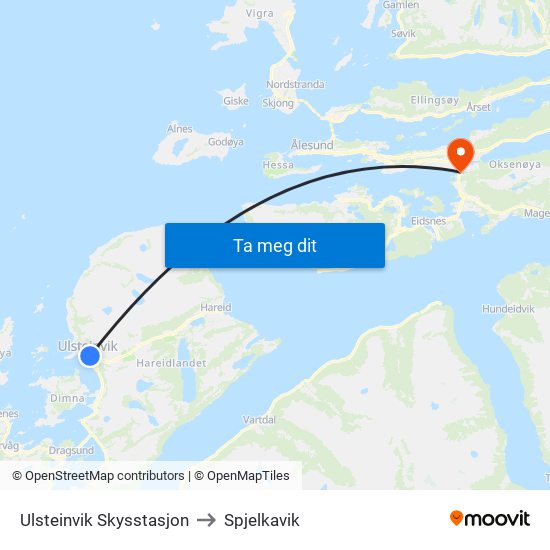 Ulsteinvik Skysstasjon to Spjelkavik map