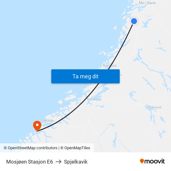 Mosjøen Stasjon E6 to Spjelkavik map