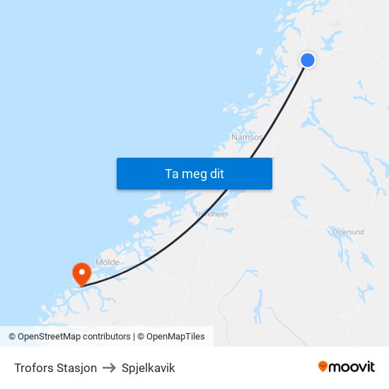Trofors Stasjon to Spjelkavik map