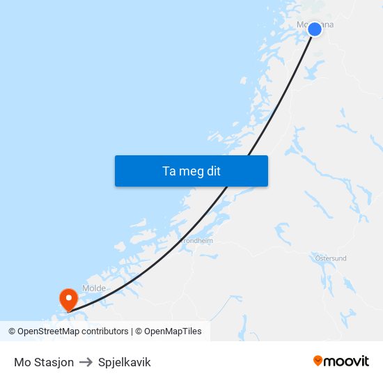 Mo Stasjon to Spjelkavik map