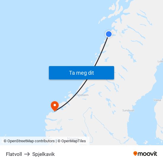 Flatvoll to Spjelkavik map