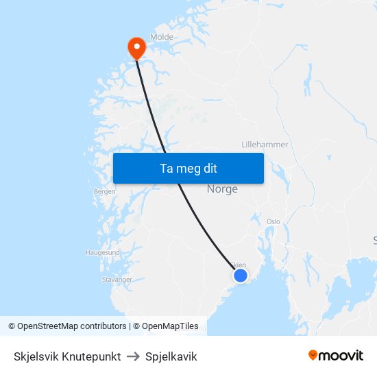 Skjelsvik Knutepunkt to Spjelkavik map