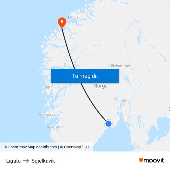 Ligata to Spjelkavik map
