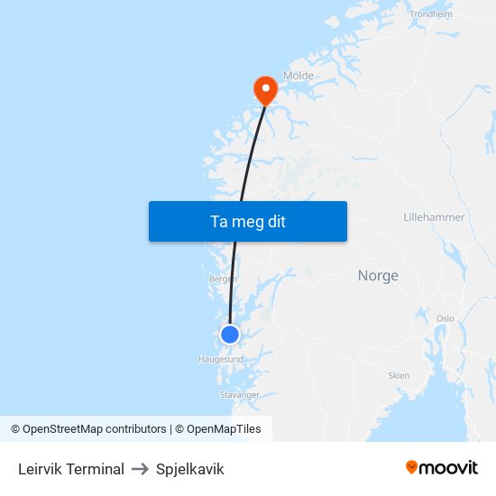 Leirvik Terminal to Spjelkavik map