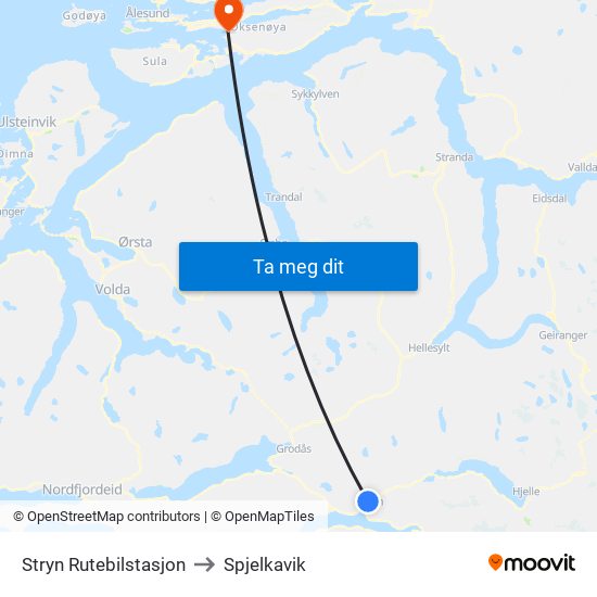Stryn Rutebilstasjon to Spjelkavik map