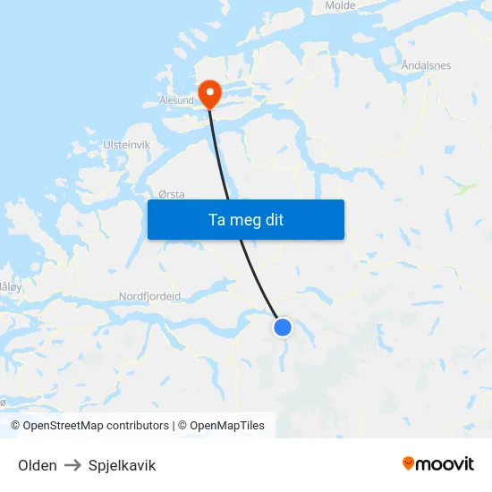 Olden to Spjelkavik map
